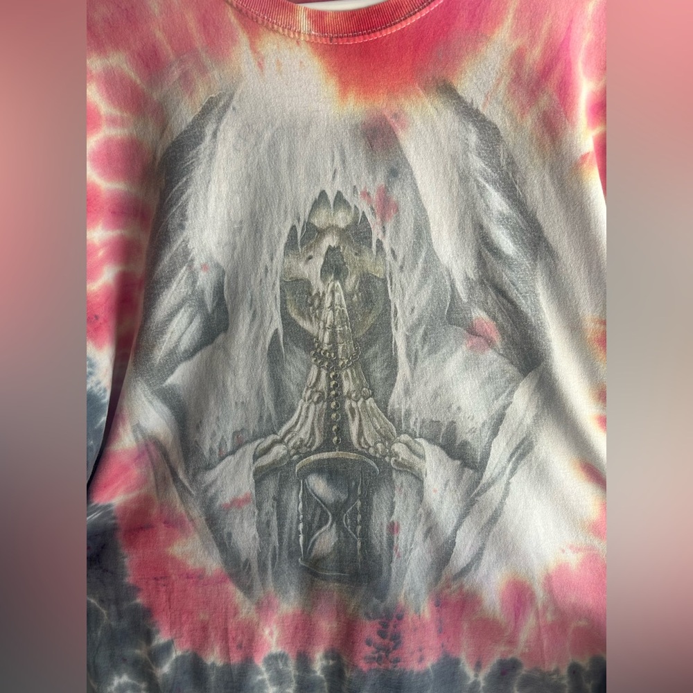Vintage Y2K Grim Reaper Skull Wing Angel of Death Tie Dye Shirt Art Drawing 2XL - Picture 2 of 11